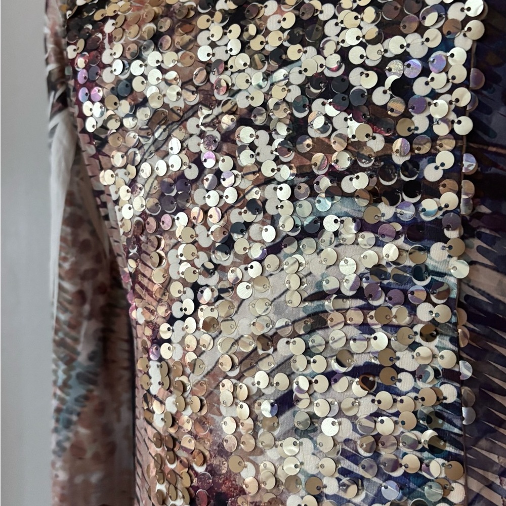 Bodycon Sequin Bodice Mini Dress with Open Slit Shoulders.